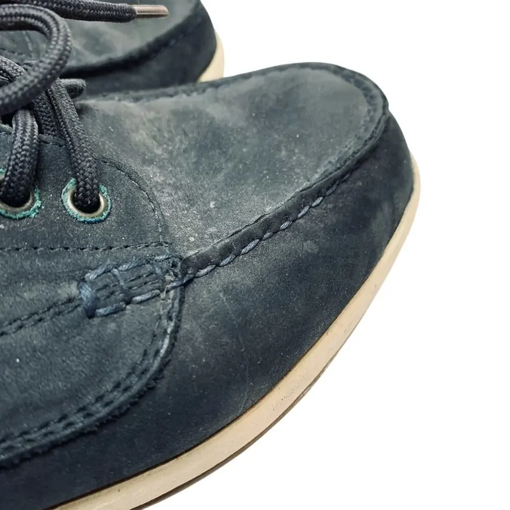 Lands End Mens Nubuck Casual Navy Blue Genuine Leather Boat Shoes Lace Up sz 9